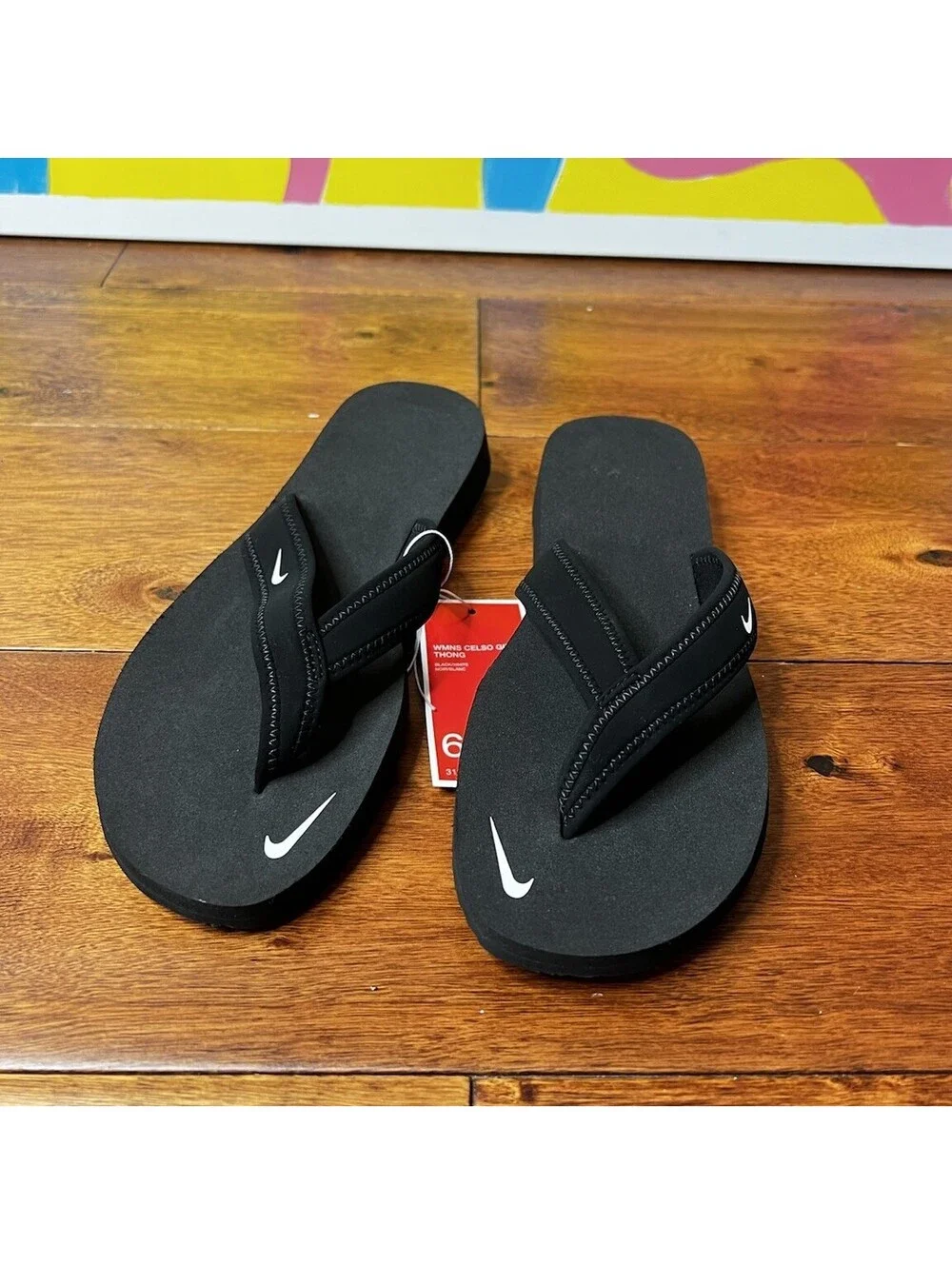 Nike WMNS Celso Girl Thong Sandals Black White Flip Flops 314870-011 NWT Size 6